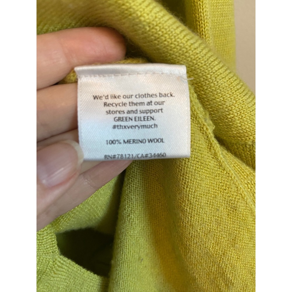 Eileen Fisher Merino Wool V-Neck Sweater Chartreuse Green Boxy High-Low Large - Picture 3 of 6